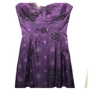 Strapless, Floral Purple & Black Dress